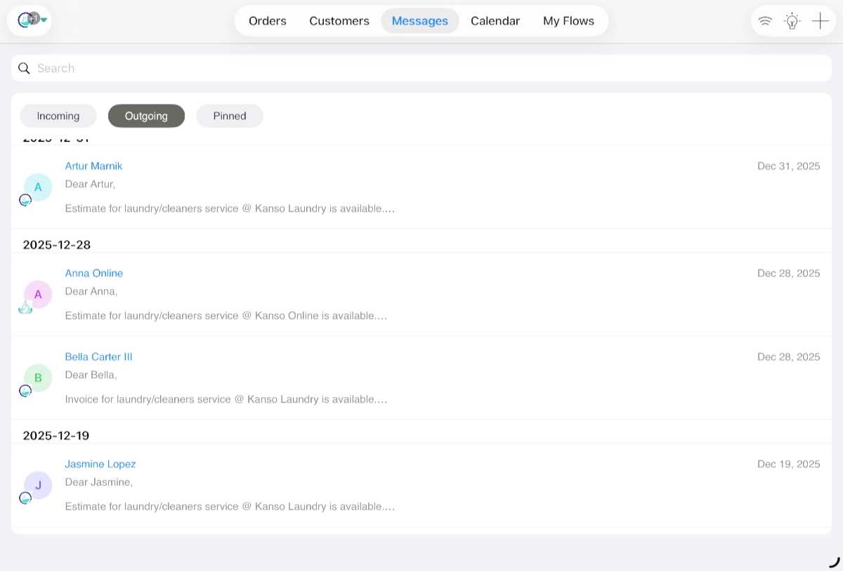 Customer Communication Screenshots